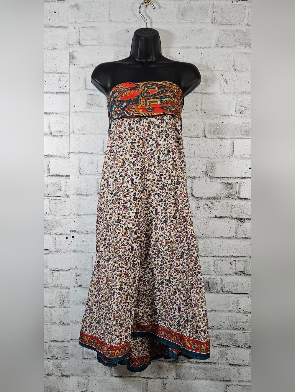 Alchemy Fashions Recycled Sari Strapless Boho Festival Midi Dress XL